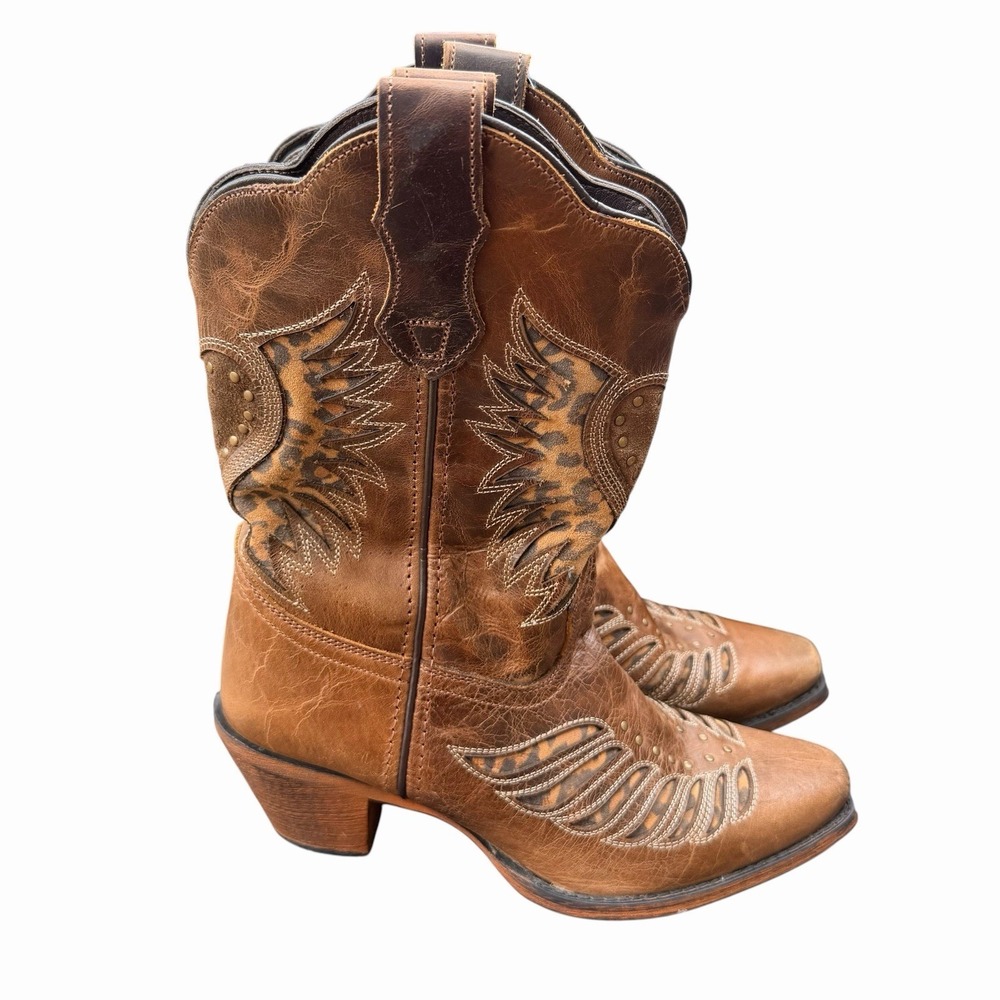 Women's Laredo Stella Cowboy Boots Brown Leopard Print Western Snip Toe Size 9 M